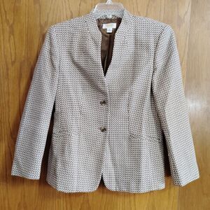 Talbots Petites Blazer Sz 10 Jacket Lined Brown Tan 100% Wool Button